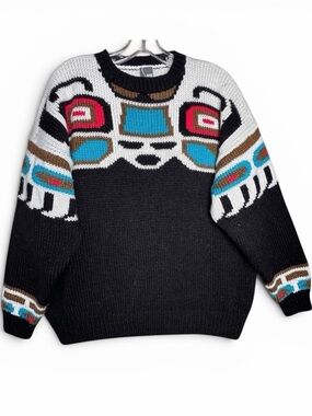 Vintage 80s Sync Southwestern Tribal‎ Chunky Knit Sweater Wool Blend M